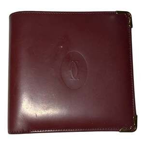 Vintage Must de Cartier Burgundy Leather Bifold Wallet Gold-Tone Corners